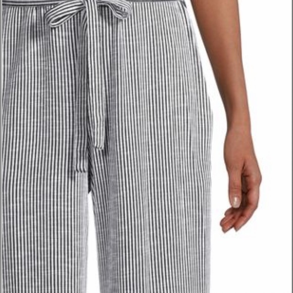 MAX STUDIO STRIPED TIE WAIST SLEEVES CROP JUMPSUIT SIZE S COLOR WHITE/BLUE NWT - Picture 10 of 11